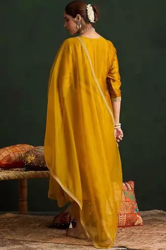 Women Embroidered Regular Sequinned Kurta with Trousers & With Dupatta