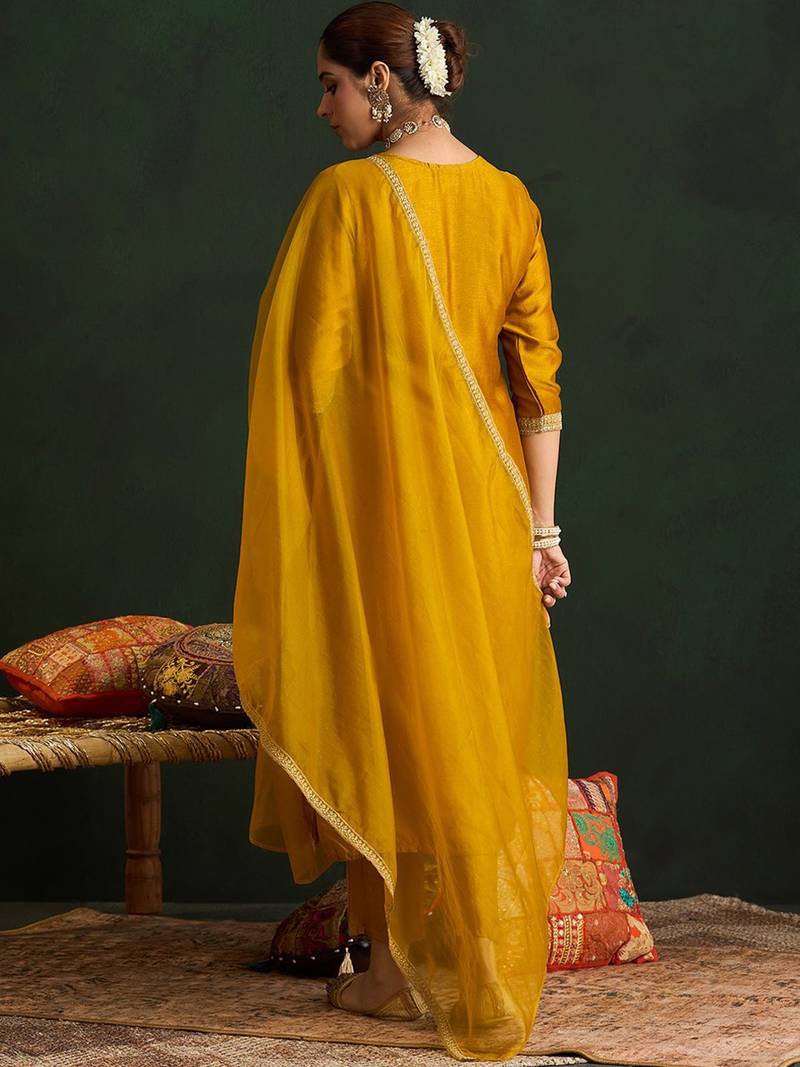 Women Embroidered Regular Sequinned Kurta with Trousers & With Dupatta