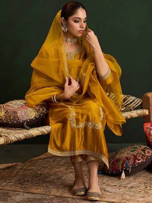 Women Embroidered Regular Sequinned Kurta with Trousers & With Dupatta 6