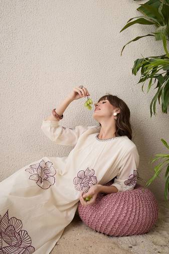 Floral Printed Pleated Round Neck Pure Cotton A-Line Kurta With Trousers