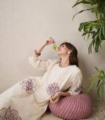 Floral Printed Pleated Round Neck Pure Cotton A-Line Kurta With Trousers