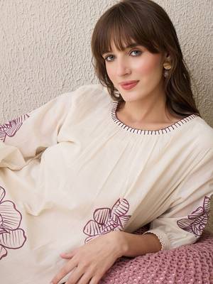 Floral Printed Pleated Round Neck Pure Cotton A-Line Kurta With Trousers 3