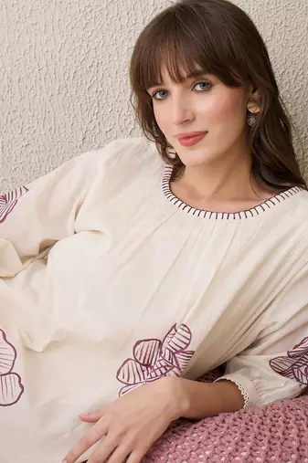 Floral Printed Pleated Round Neck Pure Cotton A-Line Kurta With Trousers