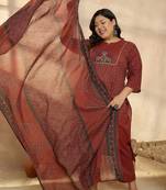 Plus Size Motifs Printed Regular Pure Cotton Kurta with Trousers & With Dupatta