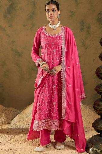 Women Ethnic Motifs Embroidered Regular Thread Work Kurta with Trousers & With Dupatta