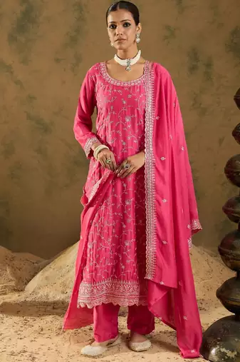 Women Ethnic Motifs Embroidered Regular Thread Work Kurta with Trousers & With Dupatta