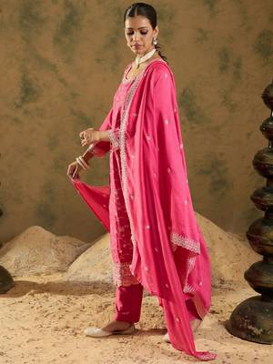 Women Ethnic Motifs Embroidered Regular Thread Work Kurta with Trousers & With Dupatta 5