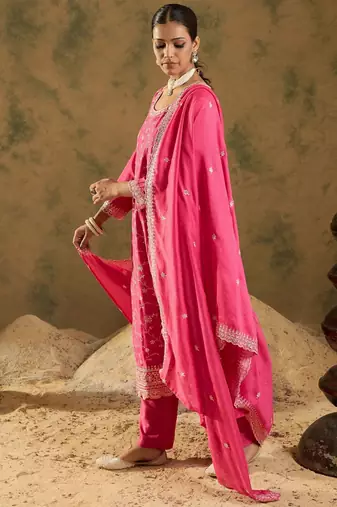 Women Ethnic Motifs Embroidered Regular Thread Work Kurta with Trousers & With Dupatta