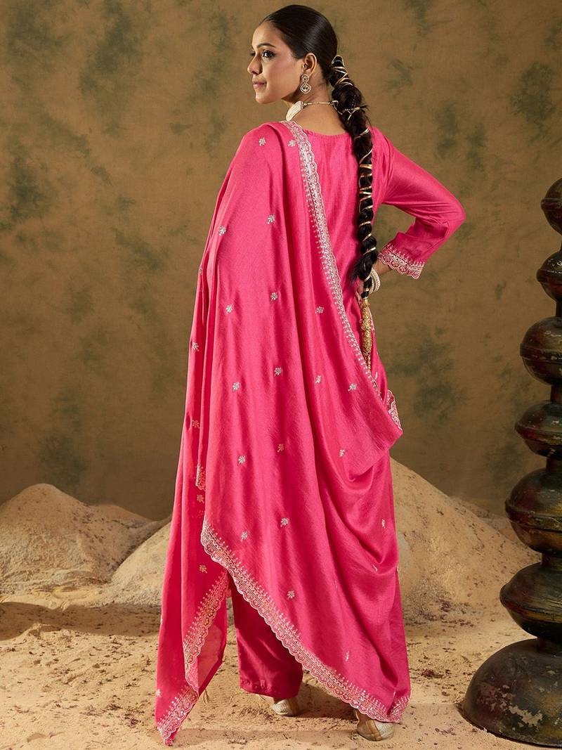 Women Ethnic Motifs Embroidered Regular Thread Work Kurta with Trousers & With Dupatta