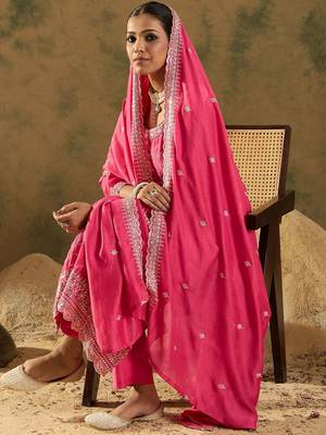 Women Ethnic Motifs Embroidered Regular Thread Work Kurta with Trousers & With Dupatta 7