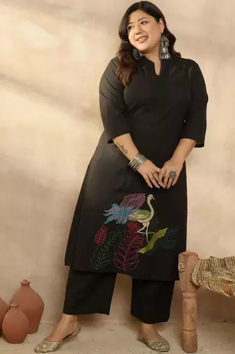 Plus Size Ethnic Motifs Embroidered Regular Kurta with Palazzos