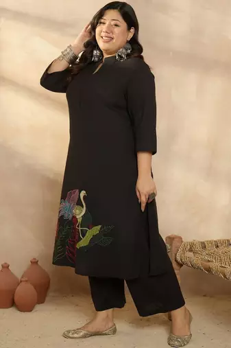 Plus Size Ethnic Motifs Embroidered Regular Kurta with Palazzos