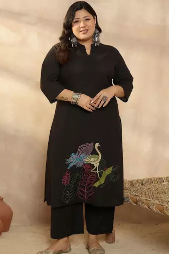 Plus Size Ethnic Motifs Embroidered Regular Kurta with Palazzos