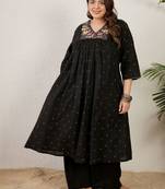 Plus Size Black Embroidered A-Line Kurta Palazzos Set