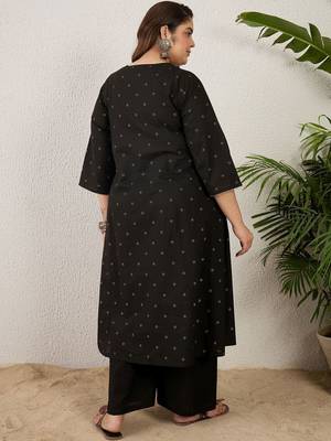Plus Size Black Embroidered A-Line Kurta Palazzos Set 6