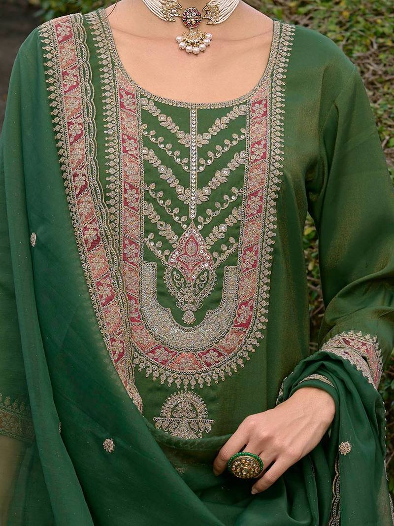 Ethnic Motifs Yoke Design Straight Kurta with Trousers & Dupatta