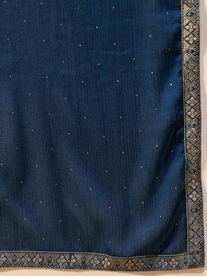 Ethnic Motifs Embroidered V-Neck Jacquard Straight Kurta With Trousers & Dupatta 6