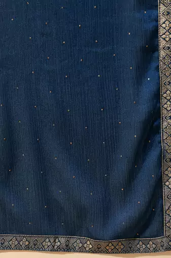 Ethnic Motifs Embroidered V-Neck Jacquard Straight Kurta With Trousers & Dupatta