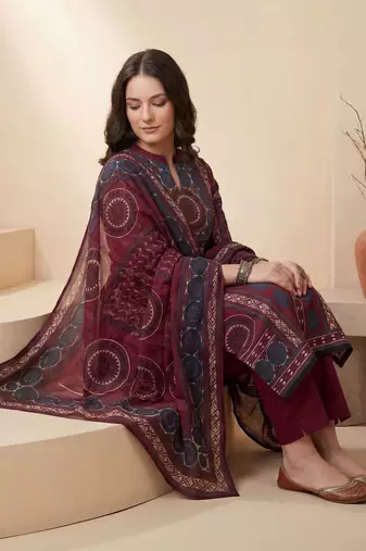 Women Ethnic Motifs Printed Regular Mirror Work Pure Cotton Kurta with Trousers & With Dupatta