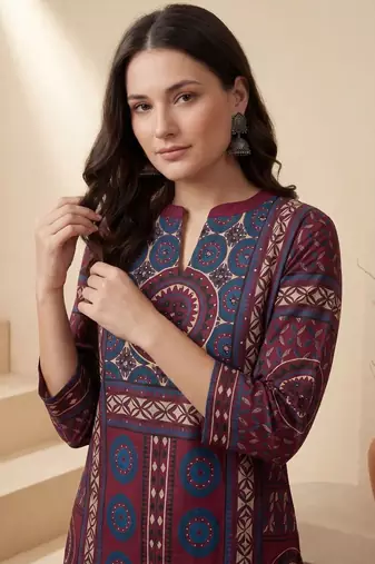 Women Ethnic Motifs Printed Regular Mirror Work Pure Cotton Kurta with Trousers & With Dupatta