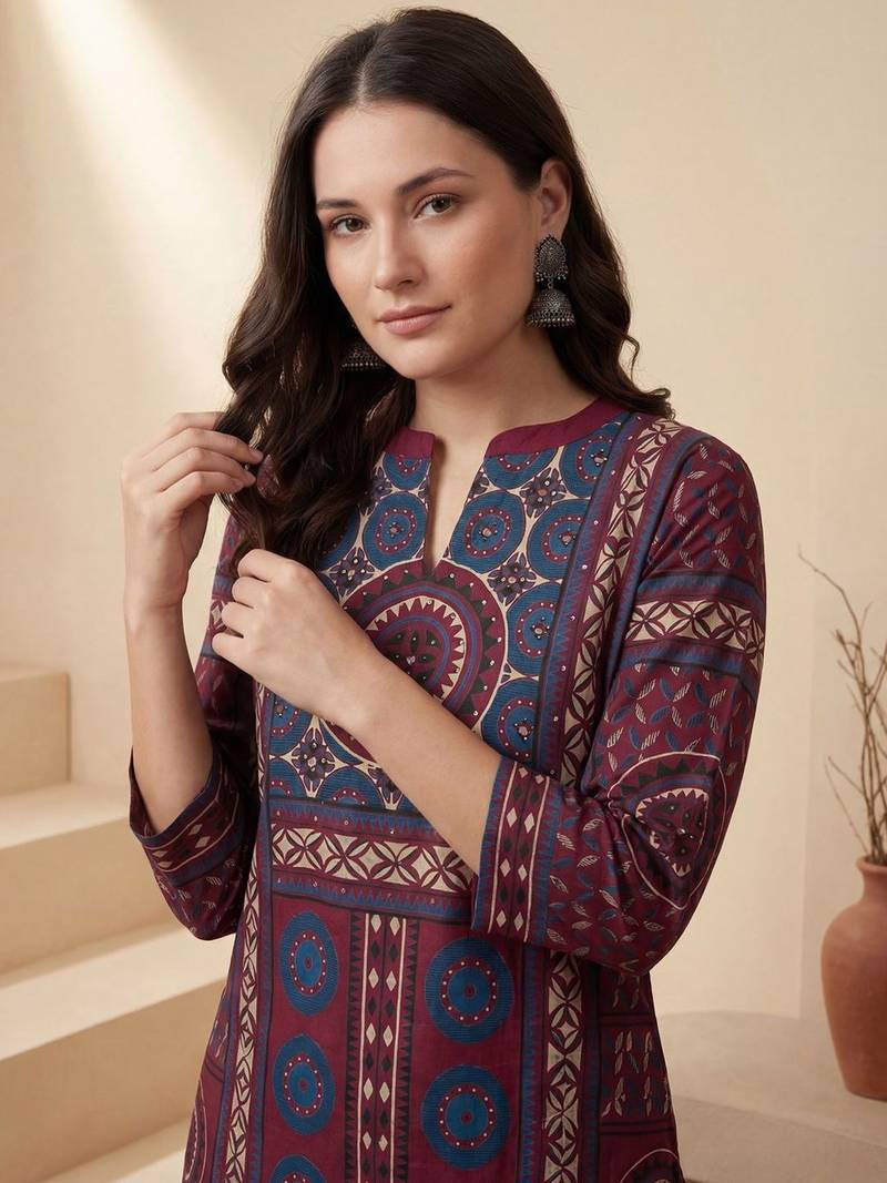 Women Ethnic Motifs Printed Regular Mirror Work Pure Cotton Kurta with Trousers & With Dupatta