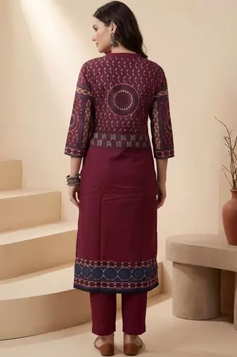 Women Ethnic Motifs Printed Regular Mirror Work Pure Cotton Kurta with Trousers & With Dupatta