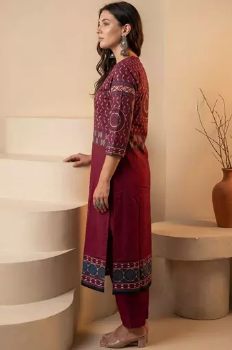 Women Ethnic Motifs Printed Regular Mirror Work Pure Cotton Kurta with Trousers & With Dupatta