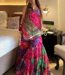 Multicolor georgette silk bandhani print kurta palazzo set with dupatta