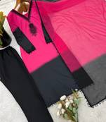 Pink & black crepe silk beads sequence kurta pant set with dupatta