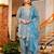 Sky blue frendy silk embroidery kurta patiala set with organza dupatta