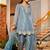 Sky blue frendy silk embroidery kurta patiala set with organza dupatta