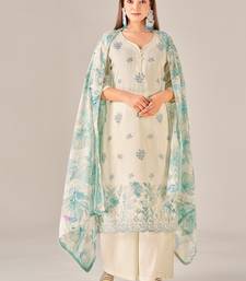 Green cotton printed hand embroidery kurta set with dupatta