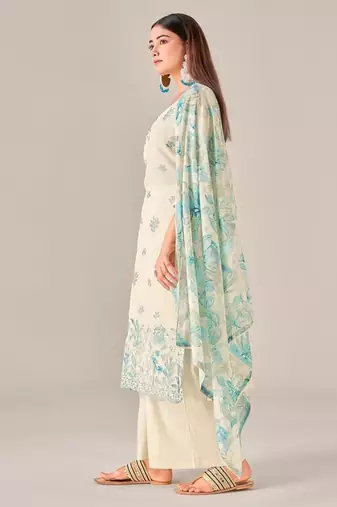 Green cotton printed hand embroidery kurta set with dupatta