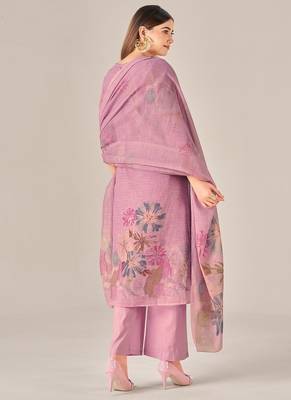 Purple linen printed hand embroidery kurta set with dupatta 4