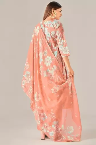 Orange cotton printed hand embroidery kurta set with dupatta