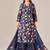Navy blue linen printed hand embroidery kurta set with dupatta
