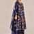Navy blue linen printed hand embroidery kurta set with dupatta
