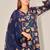 Navy blue linen printed hand embroidery kurta set with dupatta