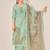 Green linen printed hand embroidery kurta set with dupatta