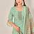 Green linen printed hand embroidery kurta set with dupatta