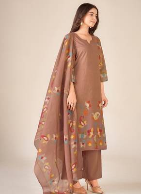 Rust cotton printed hand embroidery kurta set with dupatta 2