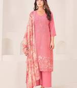 Pink cotton silk printed hand embroidery kurta set with dupatta
