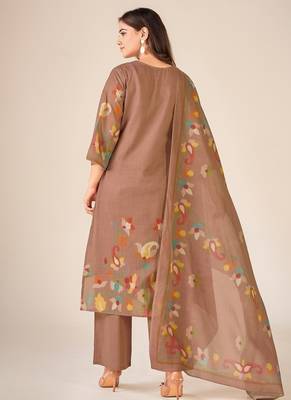 Rust cotton printed hand embroidery kurta set with dupatta 4