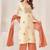 Cream cotton silk printed hand embroidery kurta set with dupatta
