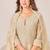 Beige linen printed hand embroidery kurta set with dupatta