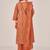 Brown cotton printed hand embroidery kurta set with dupatta