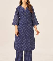 Cream cotton printed hand embroidery kurta set for women