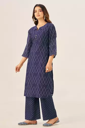 Cream cotton printed hand embroidery kurta set for women