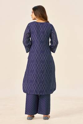 Cream cotton printed hand embroidery kurta set for women 4