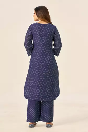 Cream cotton printed hand embroidery kurta set for women